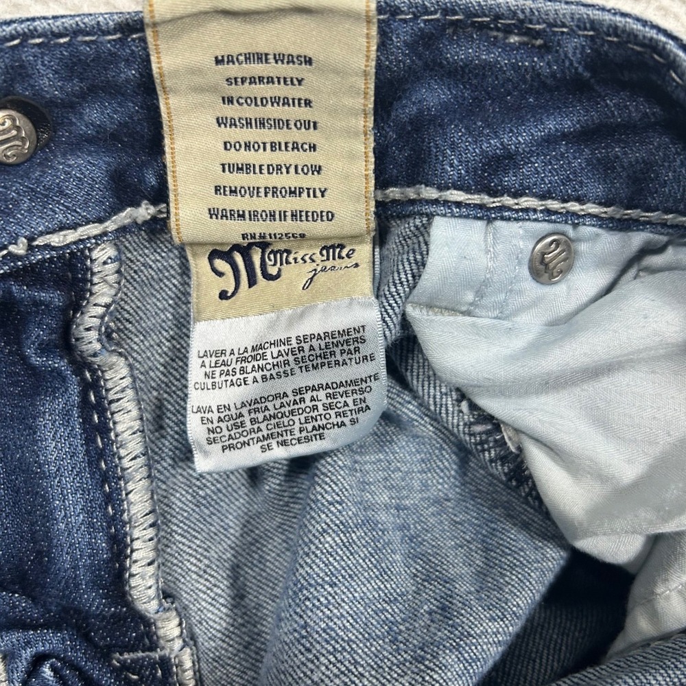 Miss Me Irene Bootcut Jeans Women 31 Blue Low Rise Y2K Whisker Contrast Stitch - Picture 7 of 11
